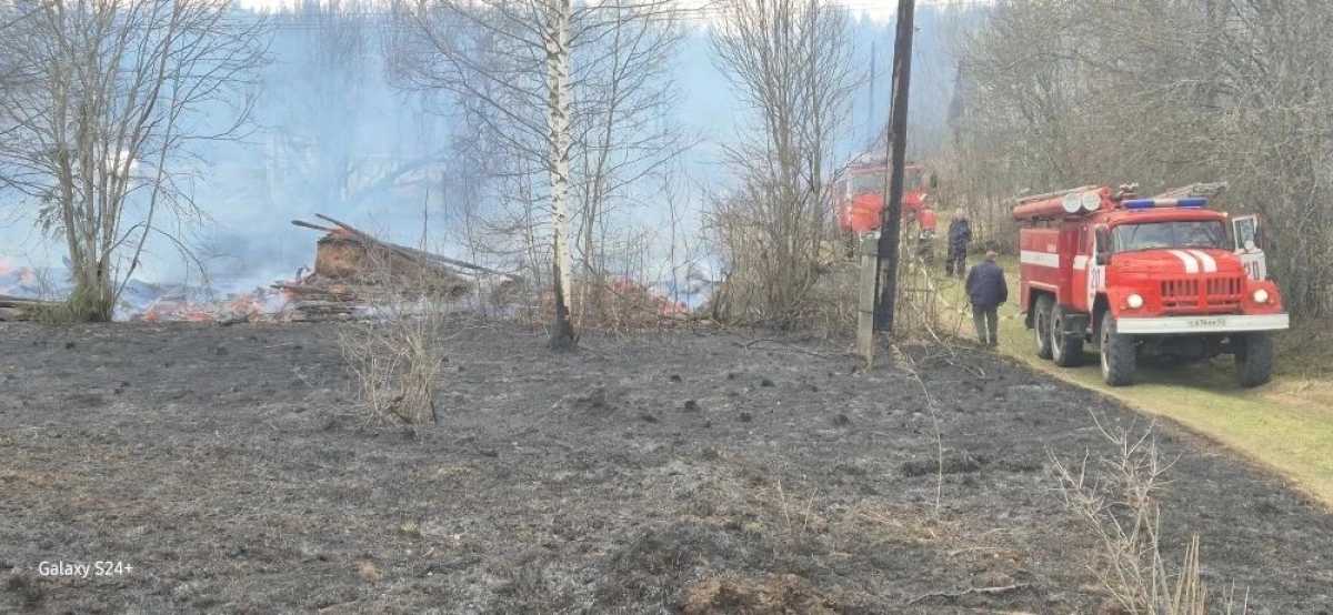 В Любытинском округе из-за пала травы сгорели два дома, три бани и 20 гектаров земли