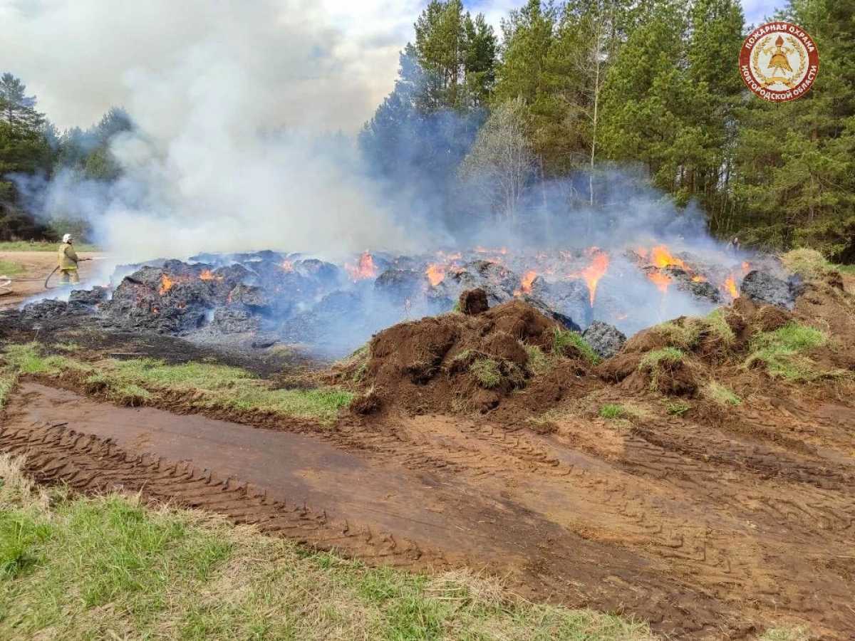 Пожарные тушат более 100 рулонов сена в Хвойнинском округе