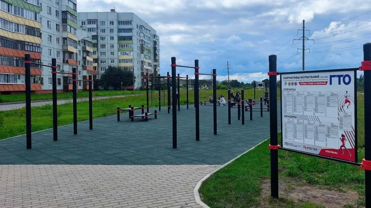 На площадке ГТО в новгородском Веряжском парке установили тренажёры На площадке ГТО в новгородском Веряжском парке установили тренажёры